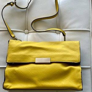 ZARA yellow leather flap shoulder bag